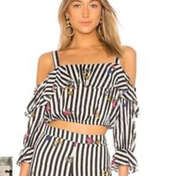 Lover & Friends stripe floral cold shoulder crop top - Picture 1 of 7